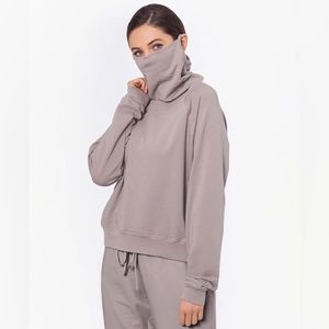 🍂 BAM BY BETSY & ADAM Womens Gray With Built-in Mask Long Sleeve Sweater S